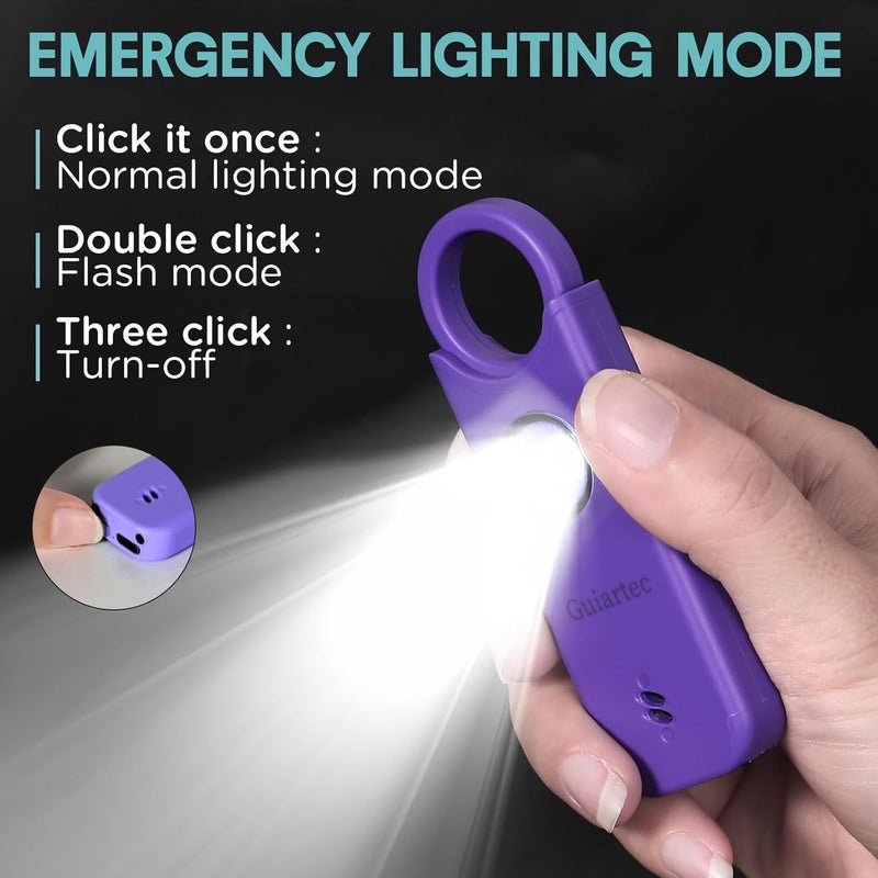 Guiartec Rechargeable Personal Safety Alarm for Women, 135 dB Loud Self Defense Keychain Siren with LED Strobe Light, Personal Emergency Security Safe Devices Key Chain Alarms for Women Kids Elderly (Violet) - Image 4